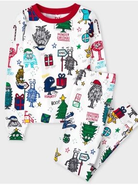 Children’s Place Christmas Monster Long Sleeved Pajama Set Kids Size 10